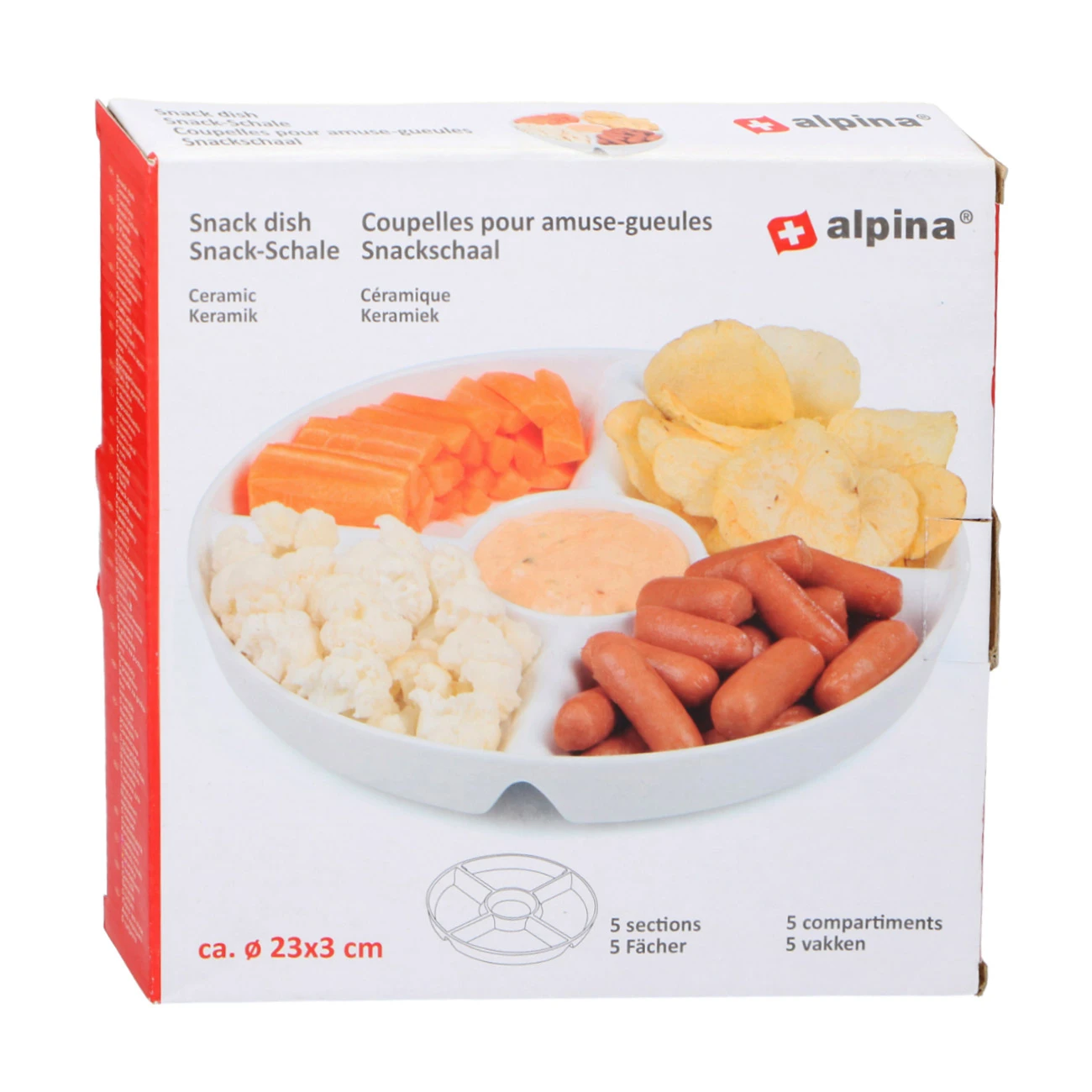 Alpina Snackschaal 5 Vaks Keramiek Wit 4 Alpina Snackschaal 5 Vaks Keramiek Wit - Afbeelding 2