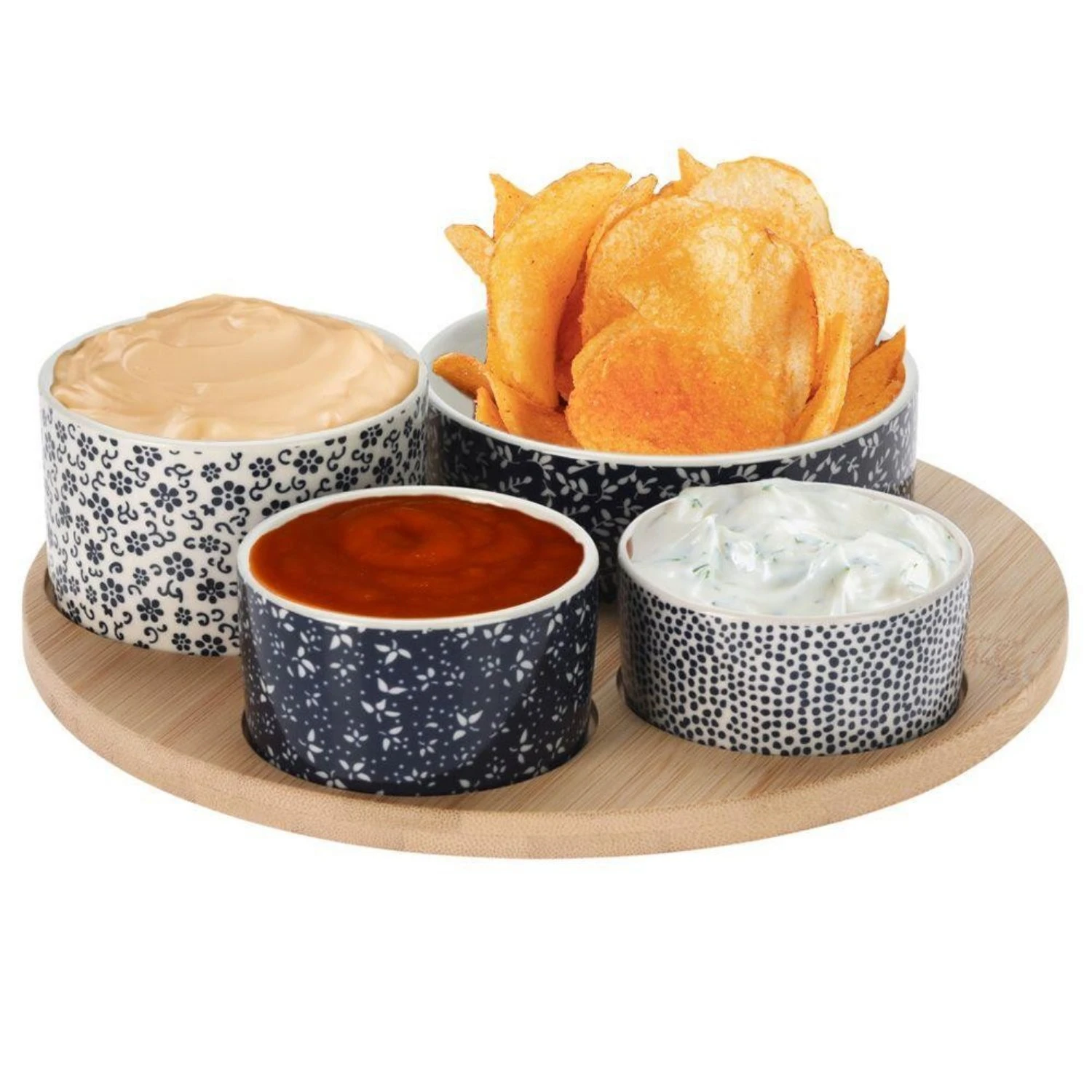 Serveerset 4 Schalen Op Houten Plateau 4 Serveerset 4 Schalen Op Houten Plateau - Afbeelding 2