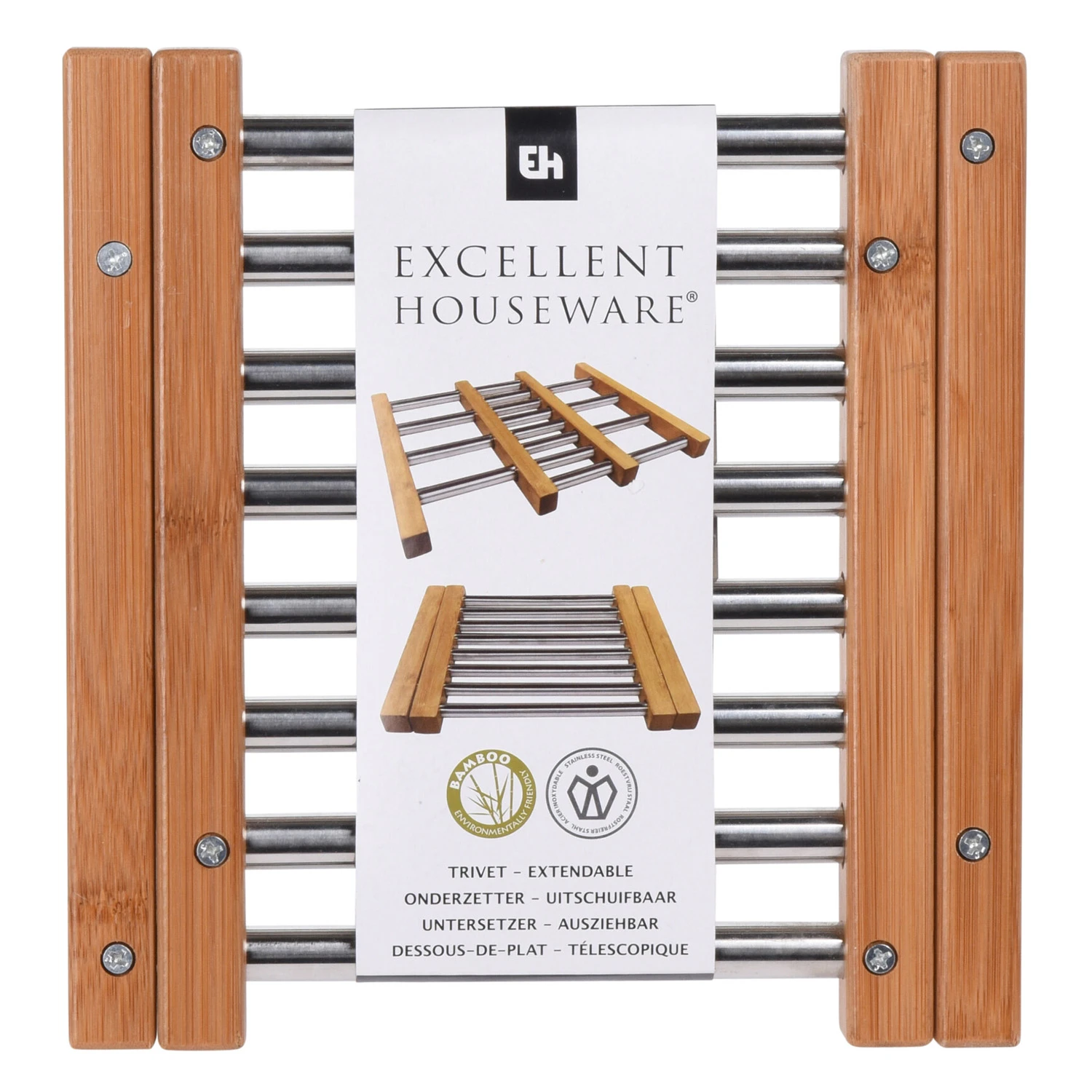 Onderzetter RVS Met Bamboe 21,5 X 22 Cm 2 Onderzetter RVS Met Bamboe 21,5 X 22 Cm